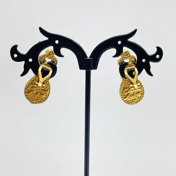 REED Signed Faux Pearl Earrings Clip On Gold Tone Rhinestone X Glam Bling Gift - Picture 9 of 9